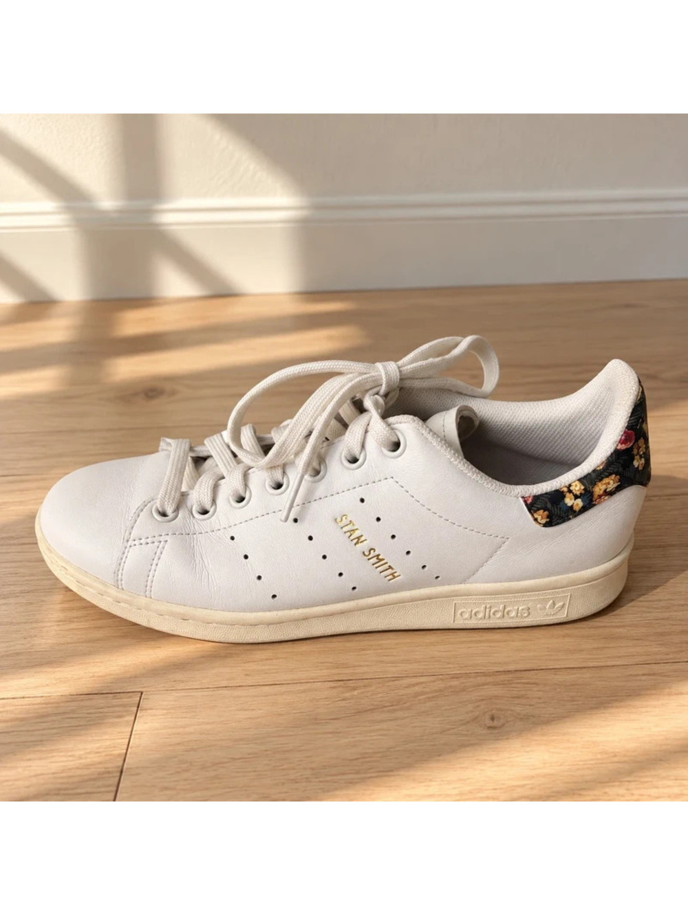 Adidas Stan Smith White Leather Floral Sneakers Women’s Size 8